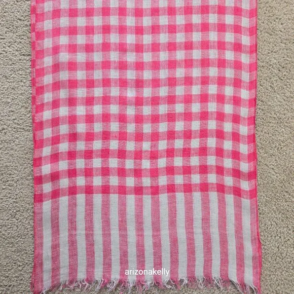 Max Mara Linen Scarf Check Gingham Pink & White - Picture 5 of 8